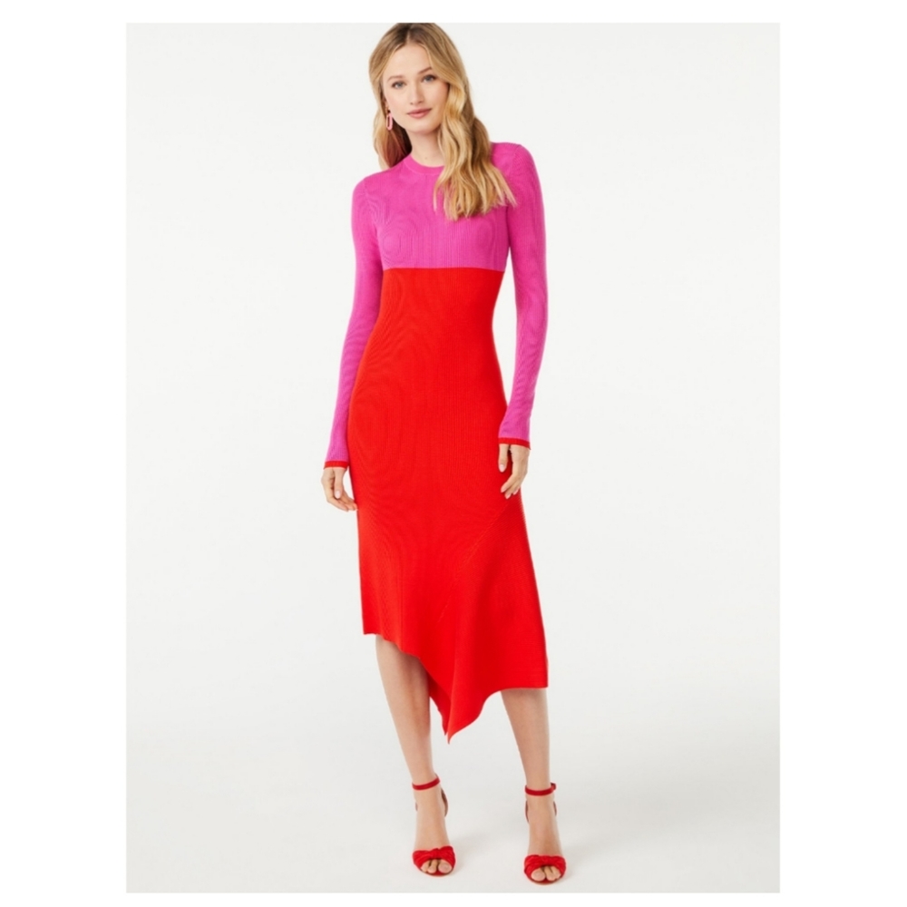 Scoop color block sweater dress